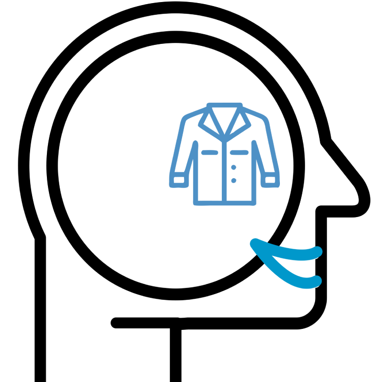 Line illustration of a head in profile with a shirt inside it